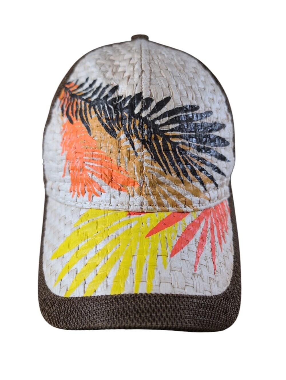 Brown Tropical Palm Leaves Straw Front Adjustable Unisex Snap Back Baseball Hat